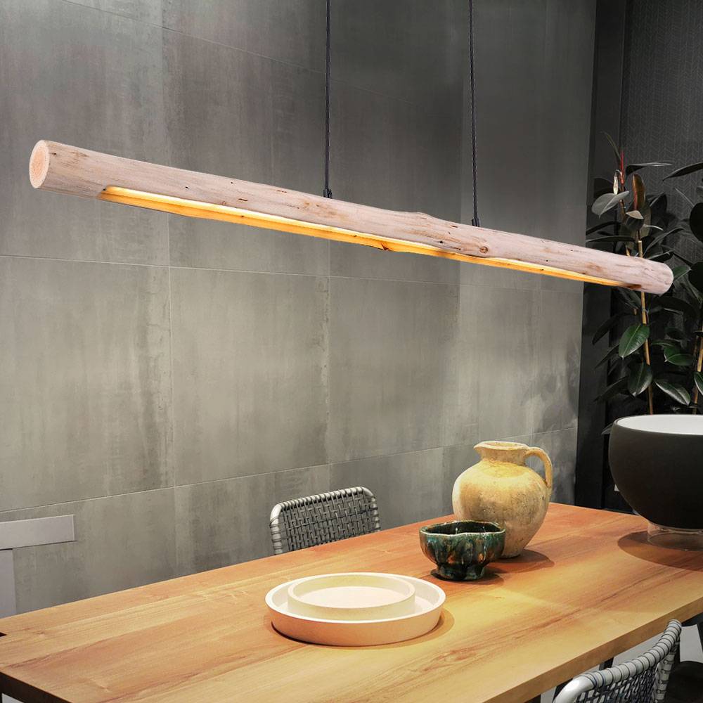 Pendellampe Holzbalken Hängeleuchte Holz Pendelleuchte LED dimmbar, 3-Stufen, schwarz, 20W 1358lm 3000K, LxBxH 120 x 7 x 150 cm