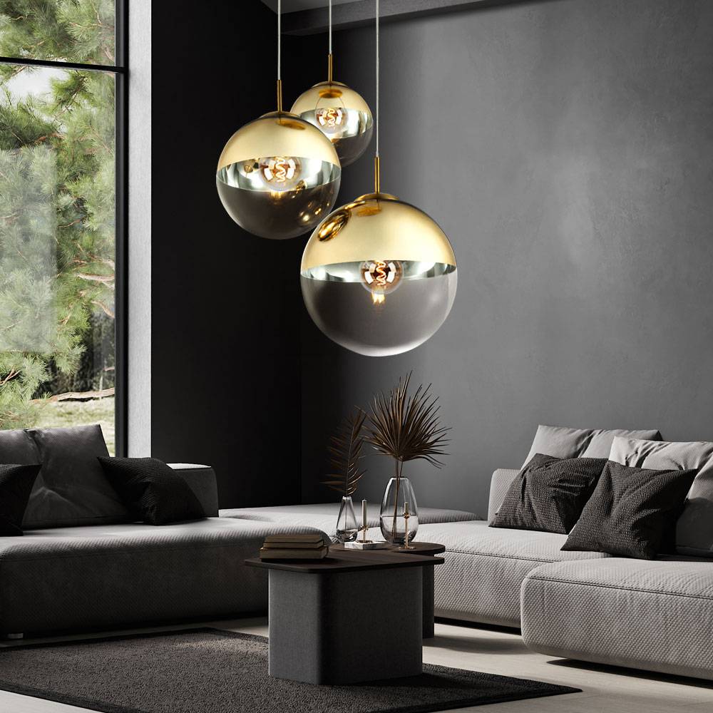 Design Hänge Lampe Decken Leuchte Wohn Zimmer Glas Kugel Strahler gold im Set inkl. LED Leuchtmittel