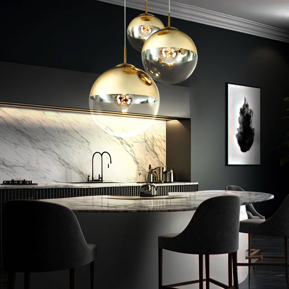 Design Hänge Lampe Decken Leuchte Wohn Zimmer Glas Kugel Strahler gold im Set inkl. LED Leuchtmittel