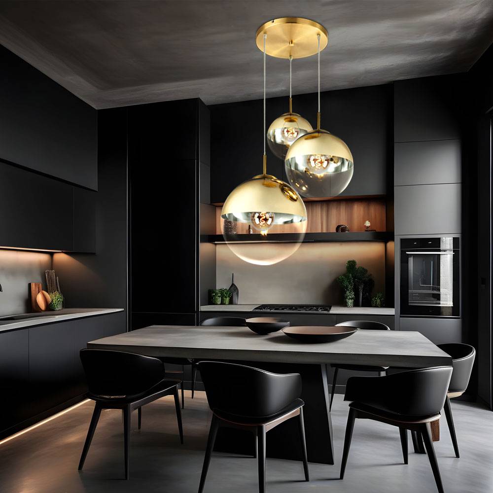 Hängelampe Pendelleuchte 3 flammig gold Kugeln Design Pendellampe Glas Hängeleuchte, 3x E27, Höhe 120 cm, Wohnzimmer Schlafzimmer Esszimmer
