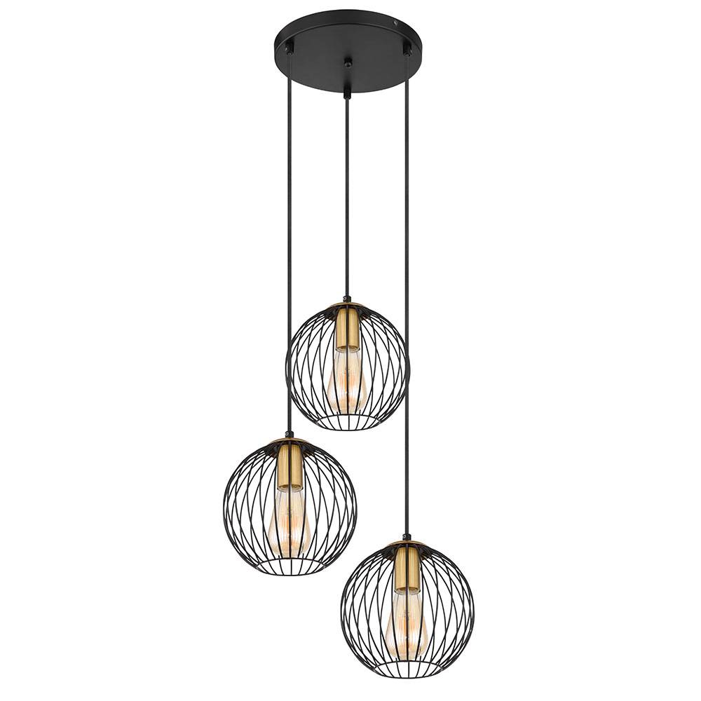 Hängeleuchte Esstischlampe Pendelleuchte, 3-flammig, Moderne Hängelampe mit Gitterschirmen, Metall, schwarz gold, matt, 3x E27 Fassung, DxH 39x150