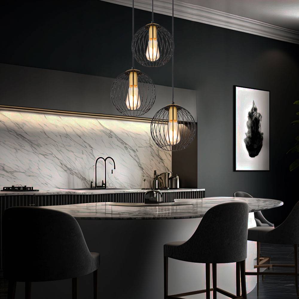 Hängeleuchte Esstischlampe Pendelleuchte, 3-flammig, Moderne Hängelampe mit Gitterschirmen, Metall, schwarz gold, matt, 3x E27 Fassung, DxH 39x150