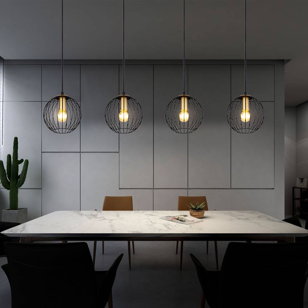 Hängeleuchte schwarz Hängelampe Esstisch Pendelleuchte Hängelampe messing, Käfig Schirme Metall, Fassungen 4x E27, LxBxH 100x16x150 cm