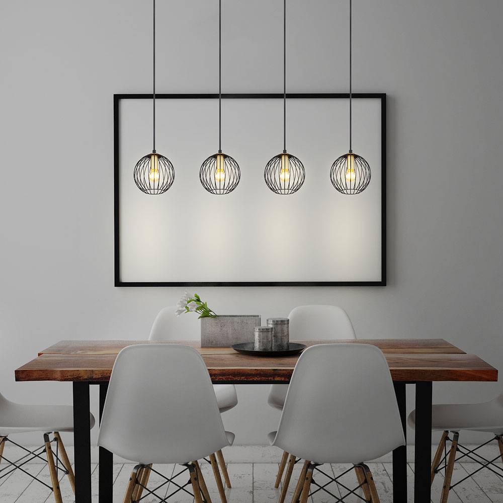 Hängeleuchte schwarz Hängelampe Esstisch Pendelleuchte Hängelampe messing, Käfig Schirme Metall, Fassungen 4x E27, LxBxH 100x16x150 cm