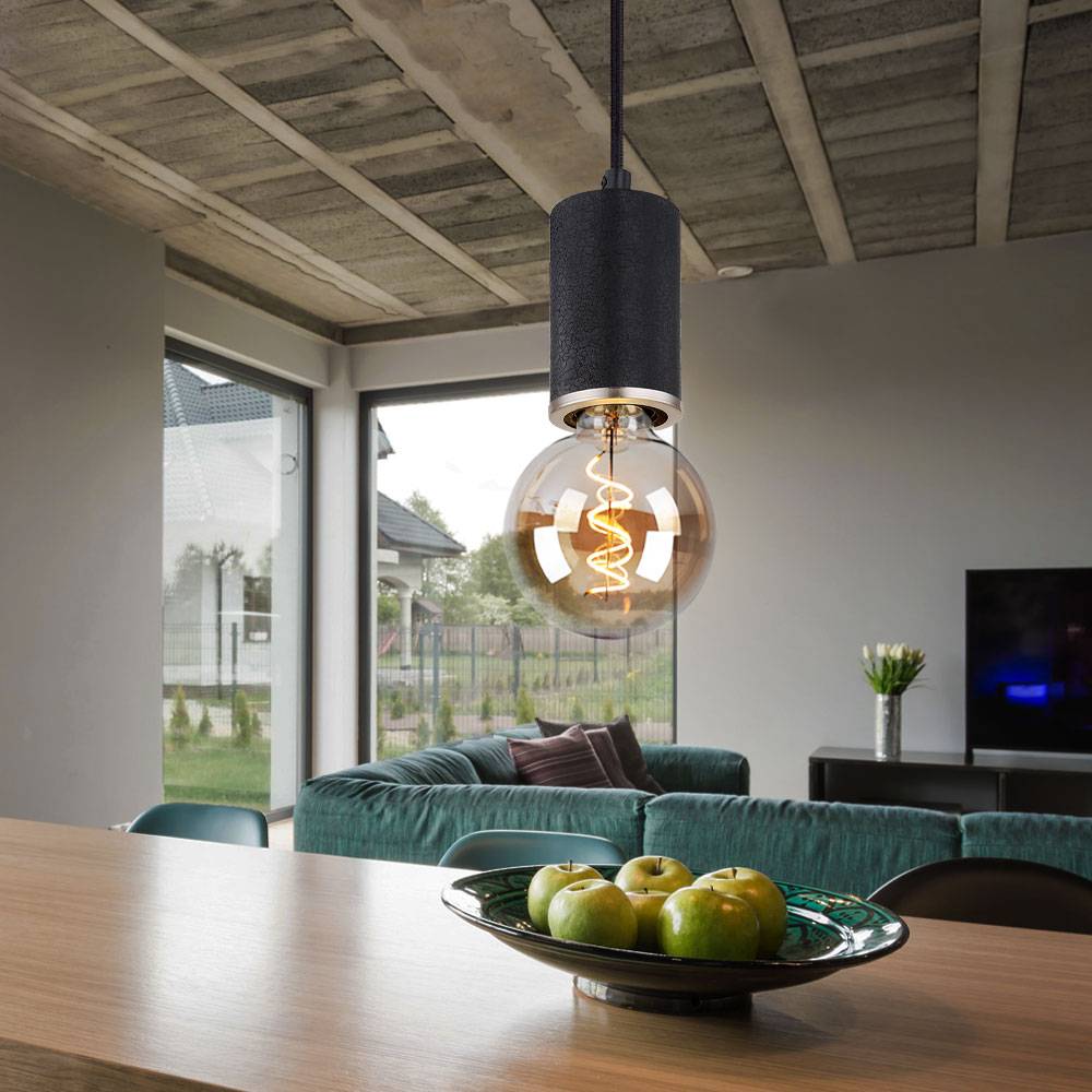 Pendellampe Esstisch hängend Hängelampe einflammig schwarz Pendelleuchte Holz Esstisch Höhenverstellbar, Metall, 1x E27 Fassung, DxH 12x160 cm