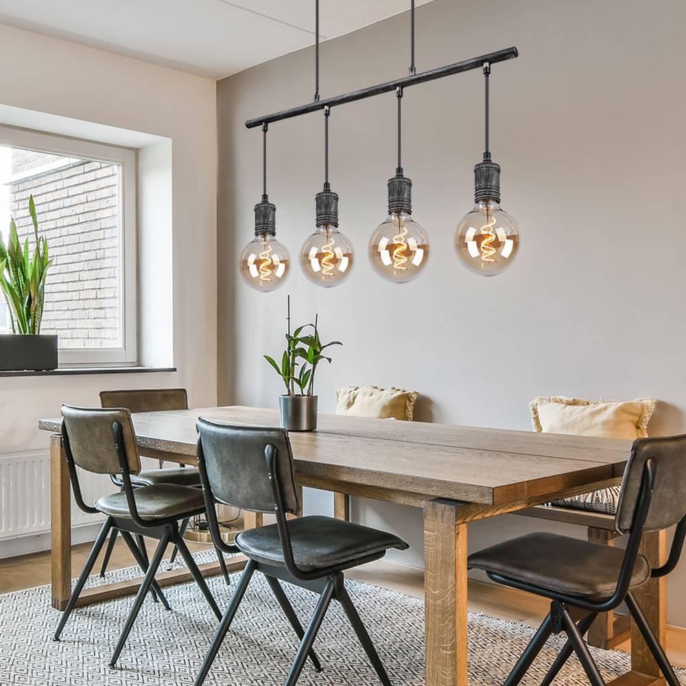 Pendelleuchte Hängelampe Esstischleuchte Industrial Pendellampe Wohnzimmer, 4-flammig, Metall grau antik, 4x E27, LxH 90x120 cm