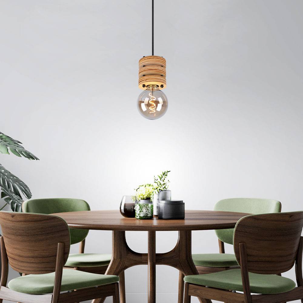 Pendelleuchte Holzlampe Esstischlampe Hängelampe Wohnzimmer, Höhe anpassbar, 1x E27, DxH 12x120 cm, 2er Set