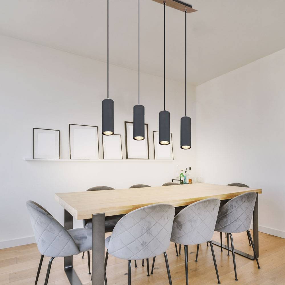 Hängeleuchte Pendelleuchte Esszimmerlampe graphit Holzoptik 4-flammig Deckenleuchte hängend, Metall, 4x GU10 Fassungen, LxBxH 65x6x120 cm