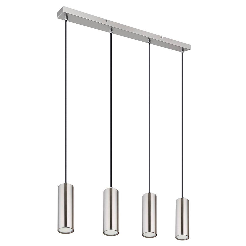 Hängeleuchte silber Pendelleuchte Esszimmerlampe 4-flammig Deckenleuchte hängend chrom, Metall nickel, 4x GU10 Fassungen, LxBxH 65x6x120 cm