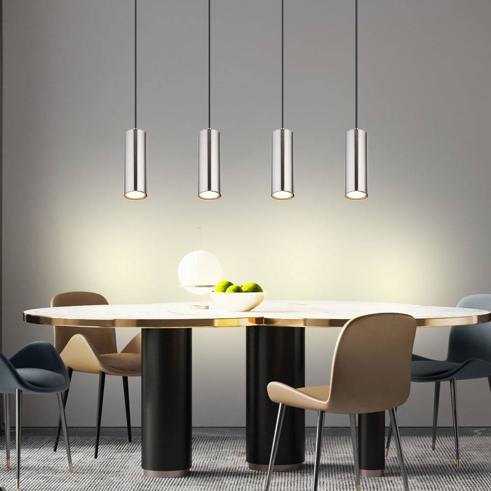 Hängeleuchte silber Pendelleuchte Esszimmerlampe 4-flammig Deckenleuchte hängend chrom, Metall nickel, 4x GU10 Fassungen, LxBxH 65x6x120 cm