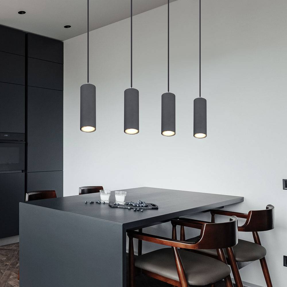 Hängeleuchte Pendelleuchte Holzoptik graphit Wohnzimmerlampe 4-flammig Deckenleuchte hängend, Metall braun, 4x GU10 Fassungen, LxBxH 65x6x120 cm