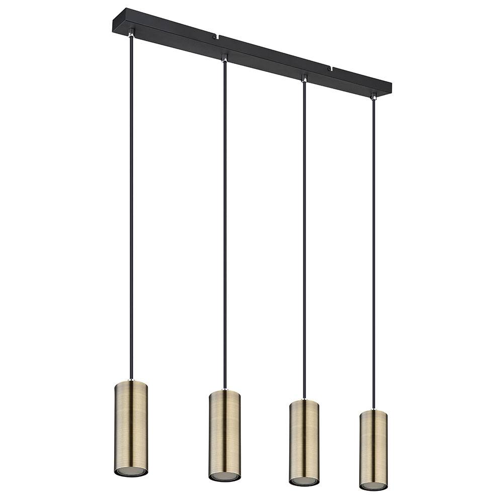 Hängeleuchte Pendelleuchte Wohnzimmerlampe 4-flammig Messing Deckenleuchte hängend, Metall matt, 4x GU10 Fassungen, LxBxH 65x6x120 cm
