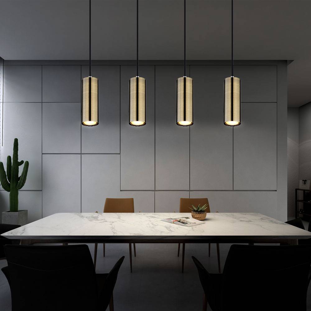Hängeleuchte Pendelleuchte Wohnzimmerlampe 4-flammig Messing Deckenleuchte hängend, Metall matt, 4x GU10 Fassungen, LxBxH 65x6x120 cm