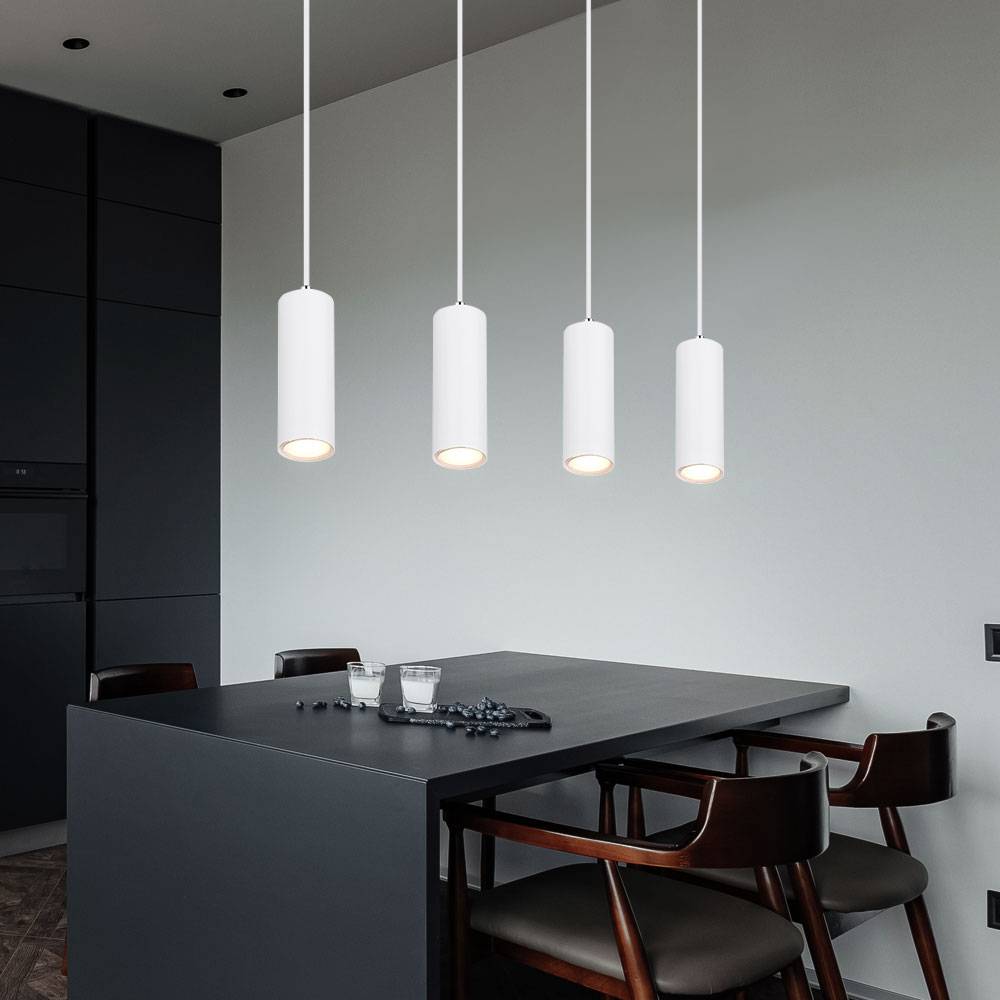 Hängeleuchte Esszimmerlampe Pendelleuchte 4-flammig Modern Hängelampe, Metall weiß, 4x GU10 Fassungen, LxBxH 75x9x150 cm