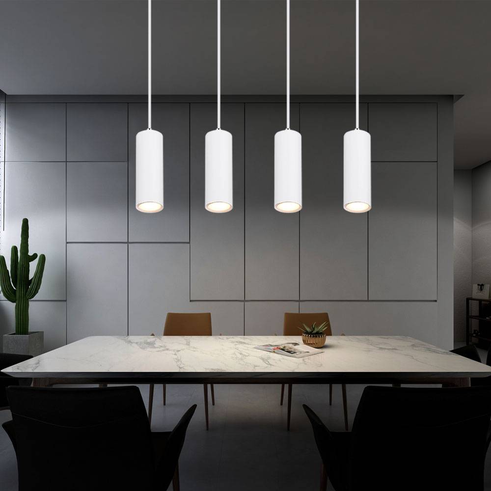 Pendellampe Hängeleuchte weiß Wohnzimmerleuchte 4-flammig Deckenlampe hängend, Metall, 4x GU10 Fassungen, LxBxH 65x6x120 cm