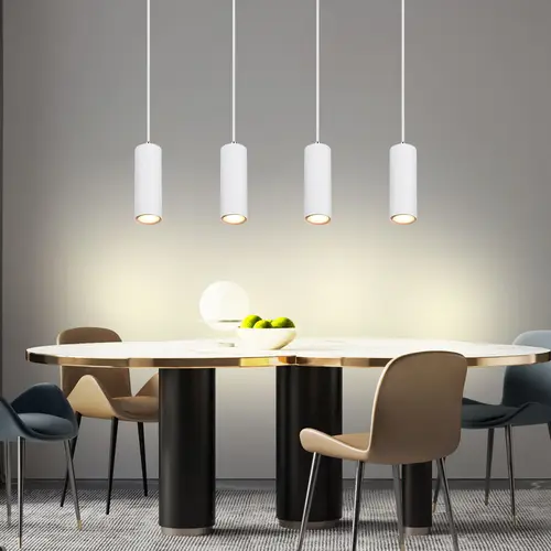 Hängeleuchte Pendellampe weiß Wohnzimmerleuchte 4-flammig Deckenlampe hängend, Metall, 4x GU10 Fassungen, LxBxH 65x6x120 cm Hängeleuchte Pendellampe weiß Wohnzimmerleuchte 4-flammig Deckenlampe hängend, Metall, 4x GU10 Fassungen, LxBxH 65x6x120 cm