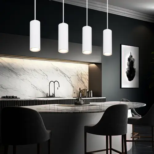 Hängeleuchte Pendellampe weiß Wohnzimmerleuchte 4-flammig Deckenlampe hängend, Metall, 4x GU10 Fassungen, LxBxH 65x6x120 cm Hängeleuchte Pendellampe weiß Wohnzimmerleuchte 4-flammig Deckenlampe hängend, Metall, 4x GU10 Fassungen, LxBxH 65x6x120 cm