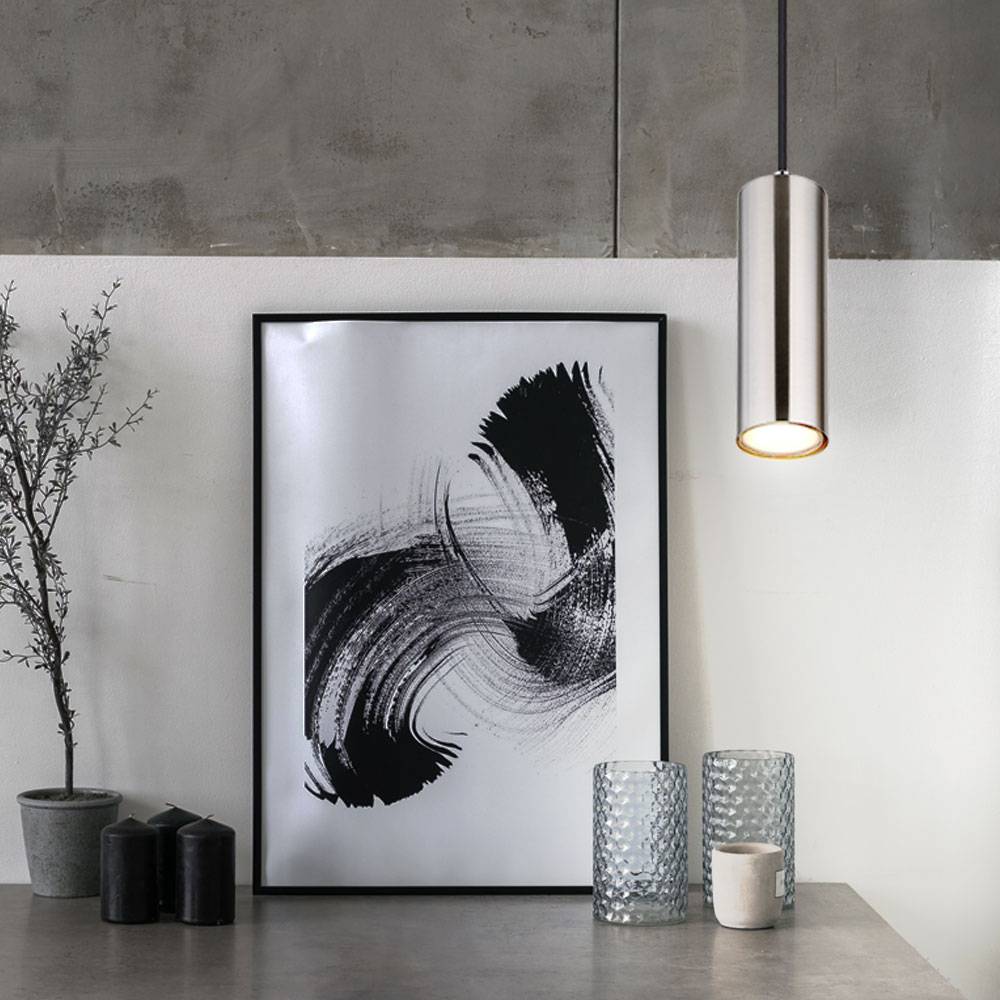 Lampe skandinavisch Hängeleuchte Hängelampen Wohnbereich Modern Pendelleuchte einflammig, Metall nickel matt, 1x GU10 Fassung, LxBxH 9x9x120 cm