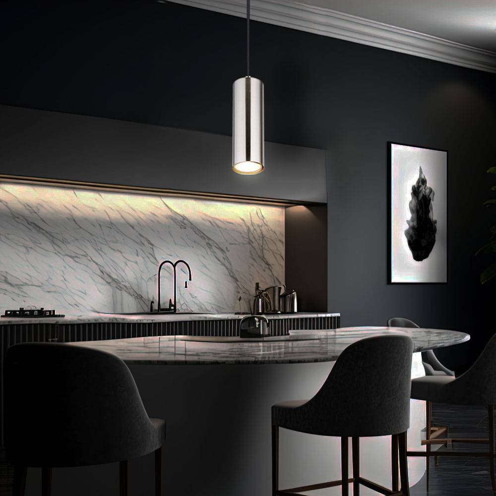 Lampe skandinavisch Hängeleuchte Hängelampen Wohnbereich Modern Pendelleuchte einflammig, Metall nickel matt, 1x GU10 Fassung, LxBxH 9x9x120 cm