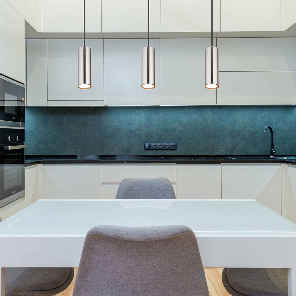 Lampe skandinavisch Hängeleuchte Hängelampen Wohnbereich Modern Pendelleuchte einflammig, Metall nickel matt, 1x GU10 Fassung, LxBxH 9x9x120 cm