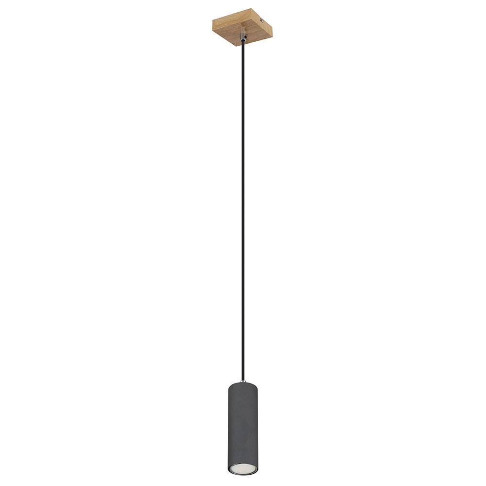 Hängeleuchte Esstischlampe Pendelleuchte, Moderne Hängelampe, Pendel mit Holzelement, Metall, graphit, rund, 1x GU10 Fassung, LxBxH 9x9x120 cm