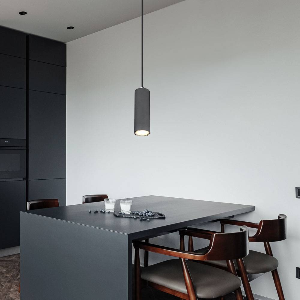 Hängeleuchte Esstischlampe Pendelleuchte, Moderne Hängelampe, Pendel mit Holzelement, Metall, graphit, rund, 1x GU10 Fassung, LxBxH 9x9x120 cm