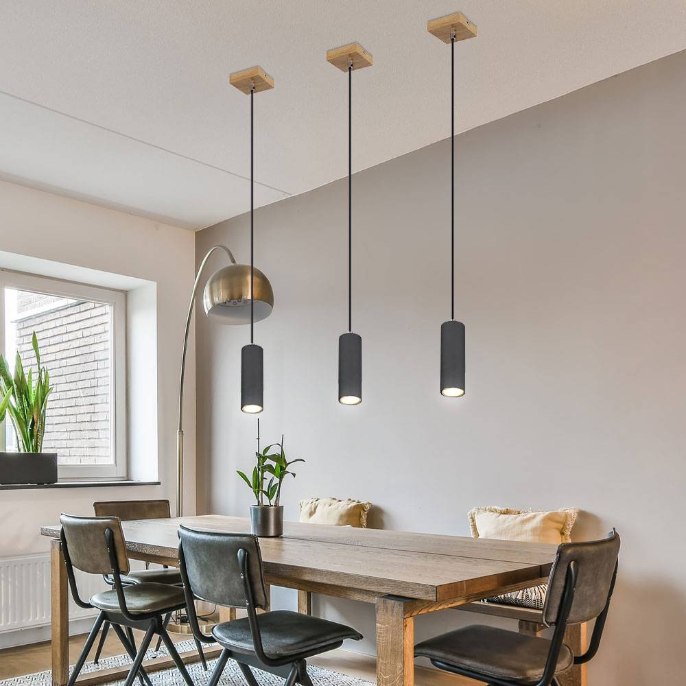 Hängeleuchte Esstischlampe Pendelleuchte, Moderne Hängelampe, Pendel mit Holzelement, Metall, graphit, rund, 1x GU10 Fassung, LxBxH 9x9x120 cm