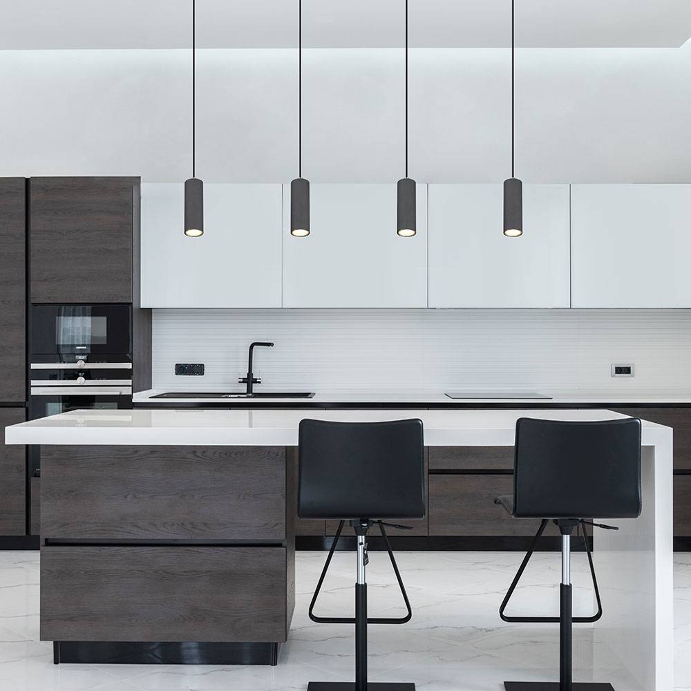 Hängeleuchte Esstischlampe Pendelleuchte, Moderne Hängelampe, Pendel mit Holzelement, Metall, graphit, rund, 1x GU10 Fassung, LxBxH 9x9x120 cm