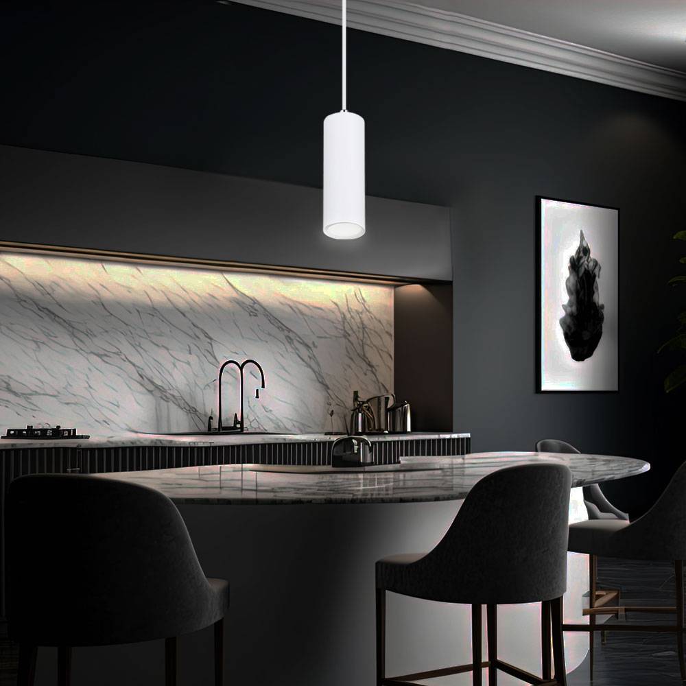 Lampe skandinavisch Hängeleuchte Hängelampen Wohnbereich Modern Pendelleuchte einflammig, Metall weiß, 1x GU10 Fassung, LxBxH 9x9x120 cm