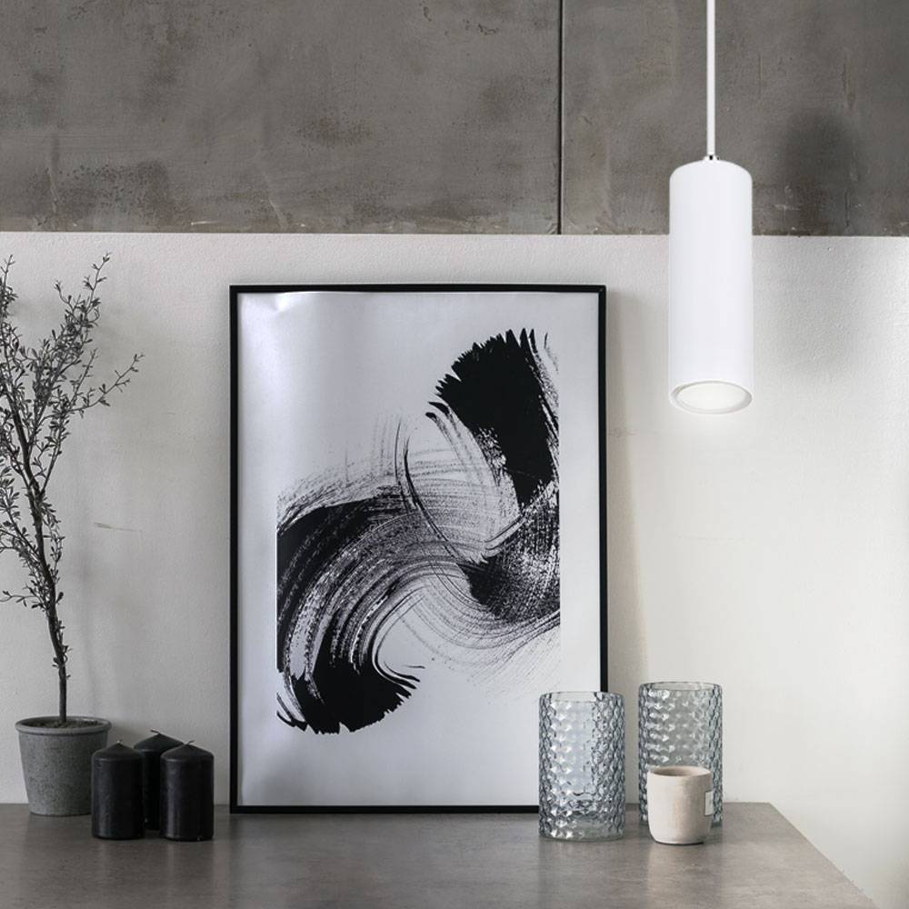 Lampe skandinavisch Hängeleuchte Hängelampen Wohnbereich Modern Pendelleuchte einflammig, Metall weiß, 1x GU10 Fassung, LxBxH 9x9x120 cm