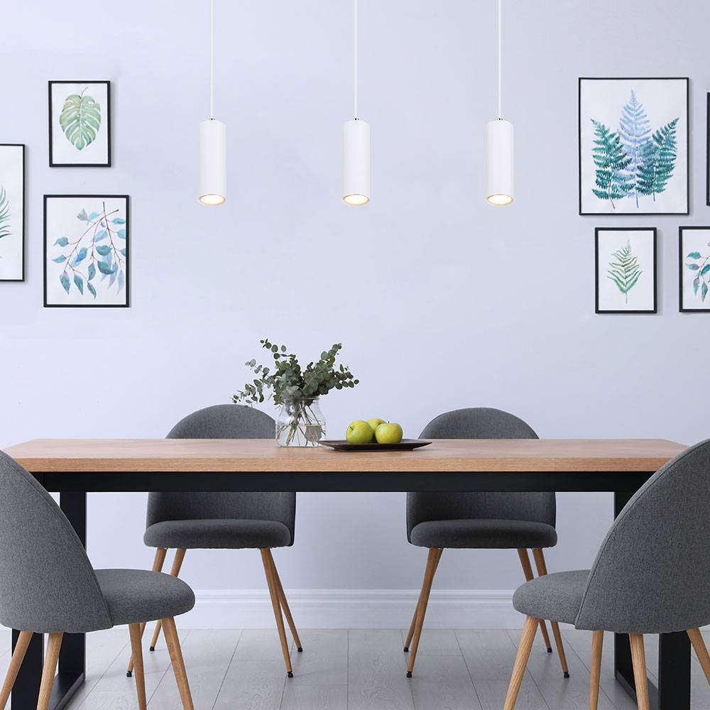 Lampe skandinavisch Hängeleuchte Hängelampen Wohnbereich Modern Pendelleuchte einflammig, Metall weiß, 1x GU10 Fassung, LxBxH 9x9x120 cm