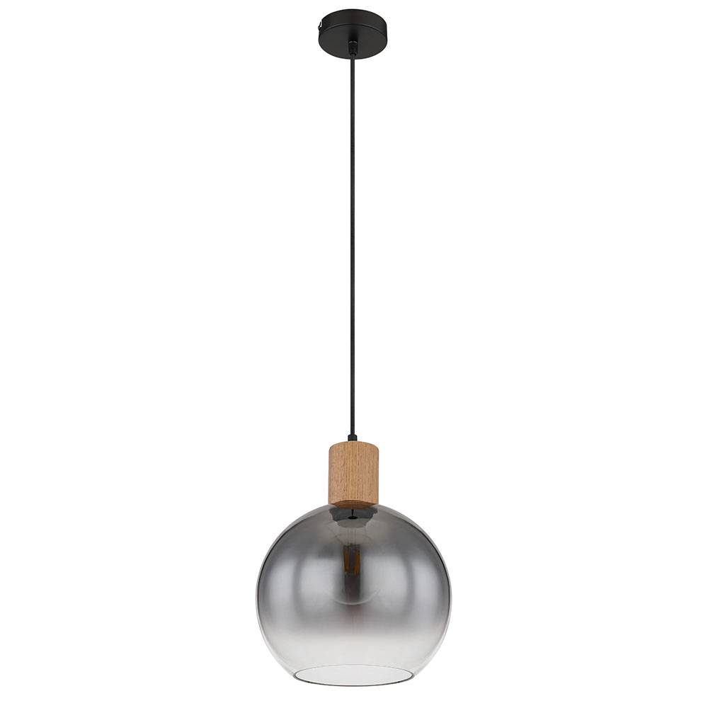 Pendelleuchte Esstisch Holz Esstischlampe Industrial Esszimmerlampe Hängeleuchte, Metall Glas rauch, 1x E27 Fassung, DxH 25x120 cm