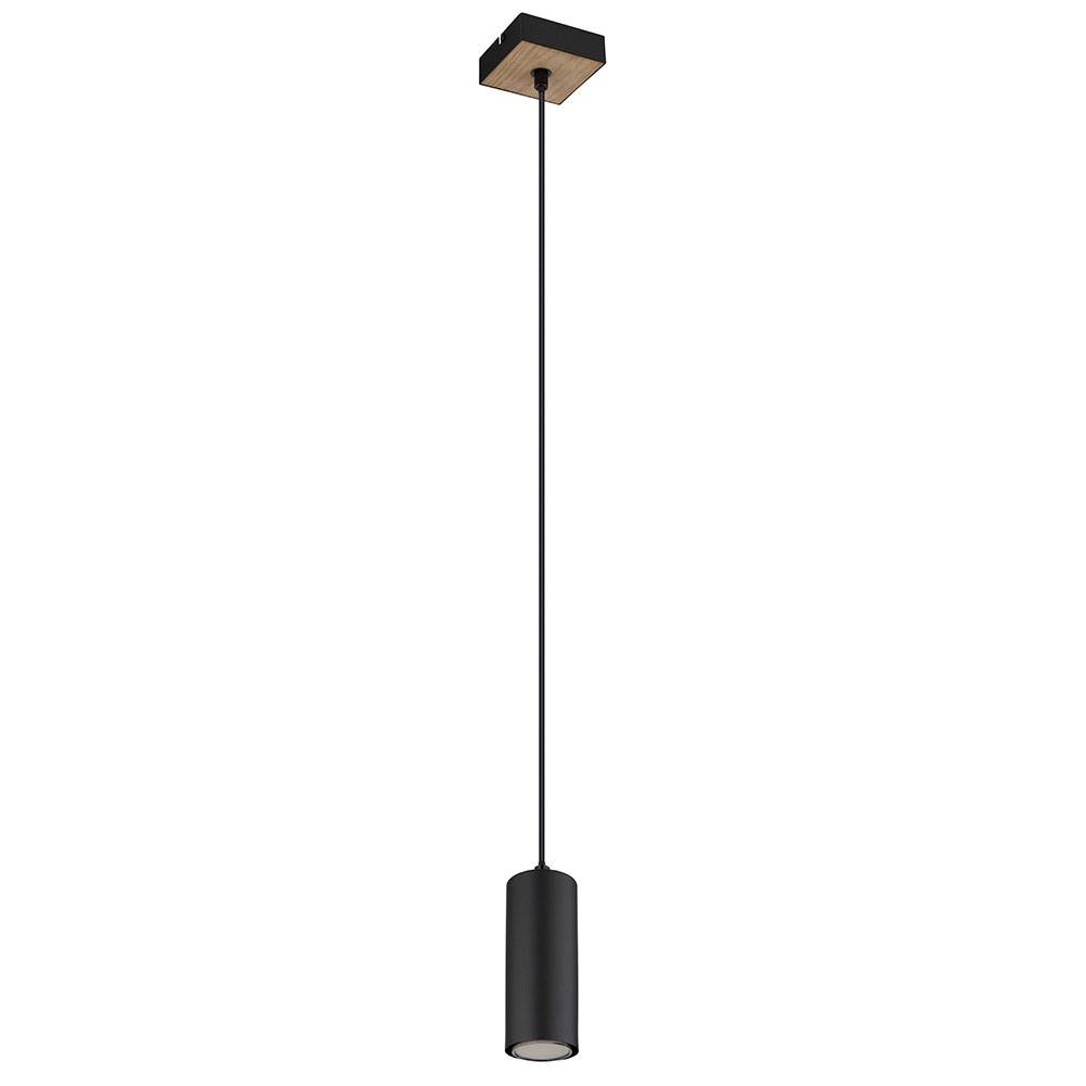 Lampe skandinavisch Hängeleuchte Hängelampen Wohnbereich Modern Pendelleuchte einflammig, Metall schwarz MDF Holzoptik, 1x GU10 Fassung, LxBxH 9x9x1