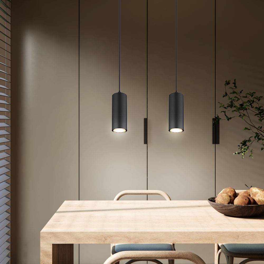 Lampe skandinavisch Hängeleuchte Hängelampen Wohnbereich Modern Pendelleuchte einflammig, Metall schwarz MDF Holzoptik, 1x GU10 Fassung, LxBxH 9x9x1