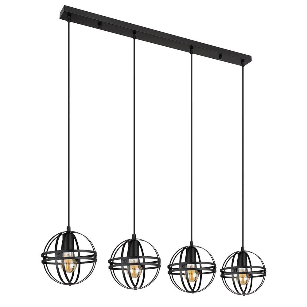 Pendelleuchte höhenverstellbar Hängelampe Esstischleuchte 4-flammig, Industrial Design , Kugel, Metall, schwarz, 4x E27 Fassung, LxBxH 100x20x120 cm