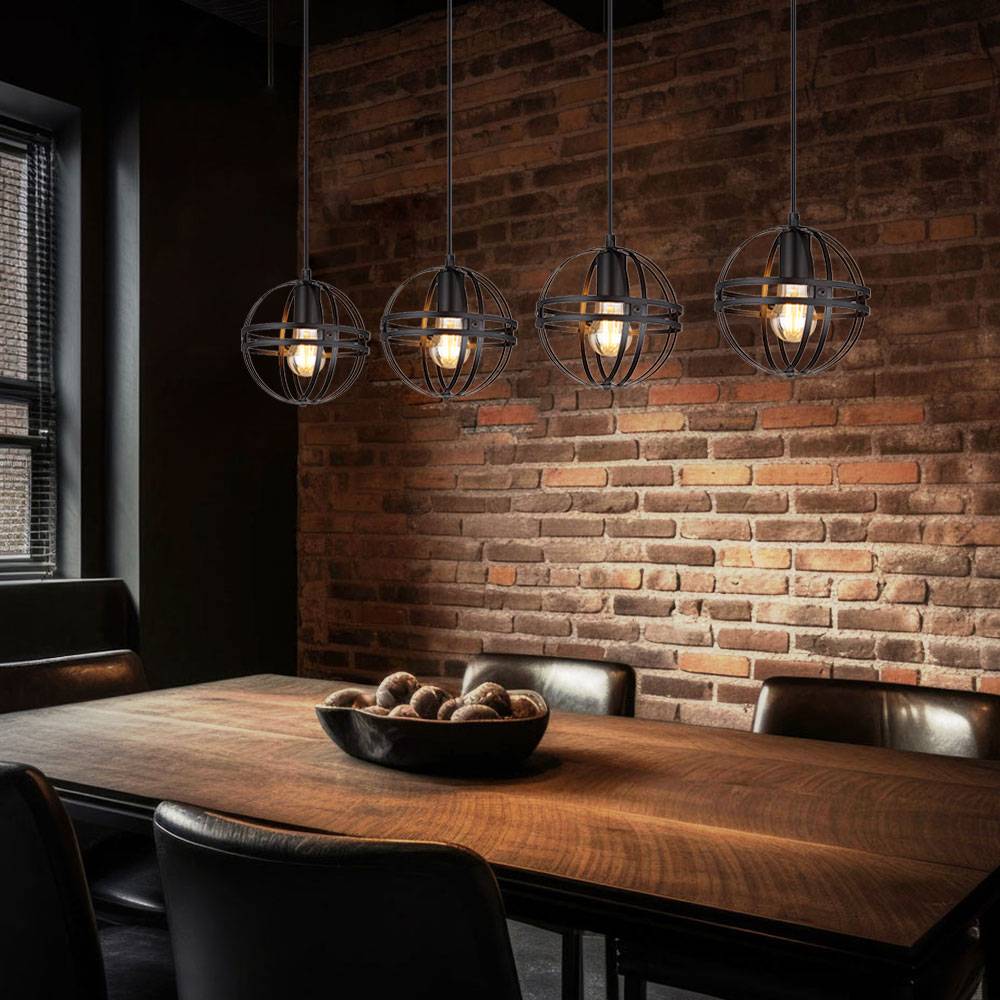Pendelleuchte höhenverstellbar Hängelampe Esstischleuchte 4-flammig, Industrial Design , Kugel, Metall, schwarz, 4x E27 Fassung, LxBxH 100x20x120 cm