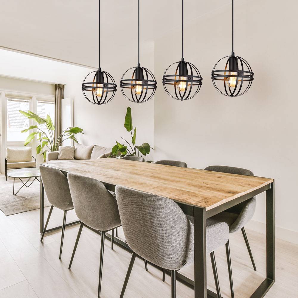 Pendelleuchte Hängelampe Esstischleuchte, 4-flammig, Industrial Design, Höhenverstellbar, Kugel, Metall, schwarz, 4x E27 Fassung, LxBxH 100x20x120