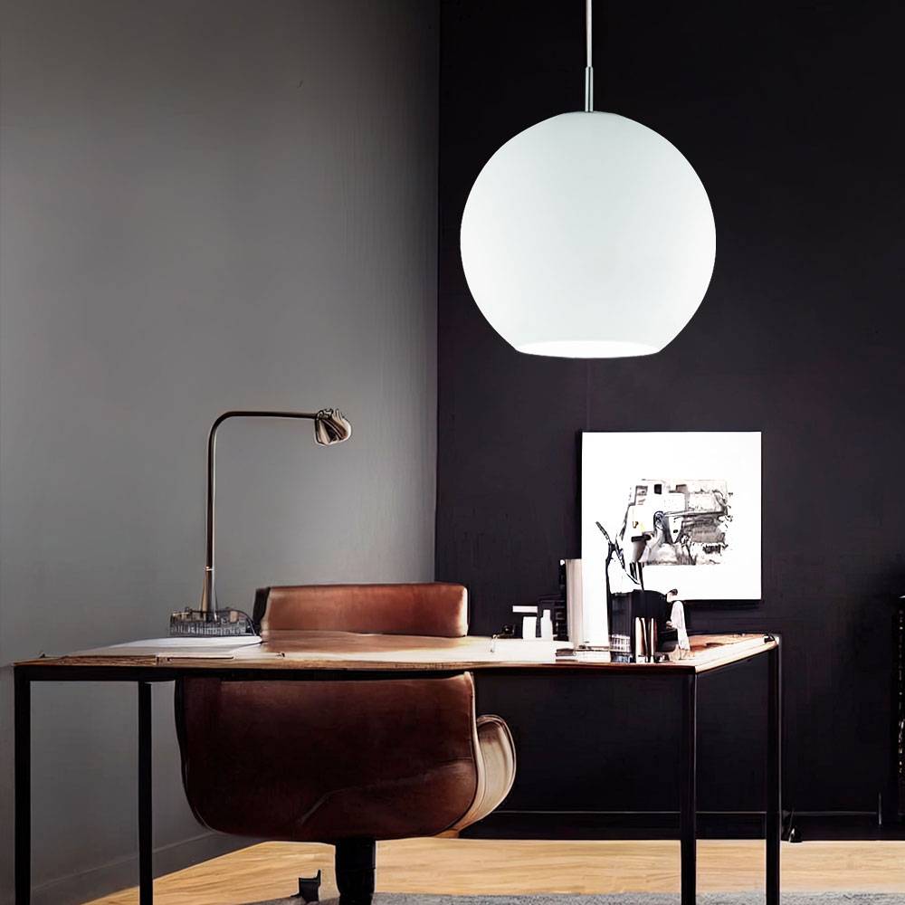 Pendelleuchte Glaskugel Kugelleuchte weiß Hängelampe Esszimmer Kugel, Glas weiß Nickel matt, 1x E27 Fassung, DxH 30x150cm