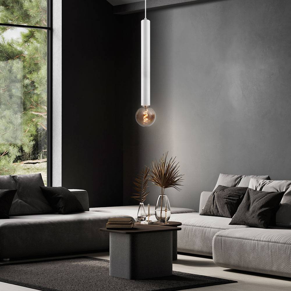Pendelleuchte weiß einflammig Hängelampe design, Höhe anpassbar, Metall matt, 1x E27 Fassung, DxH 10x150 cm, 2er Set