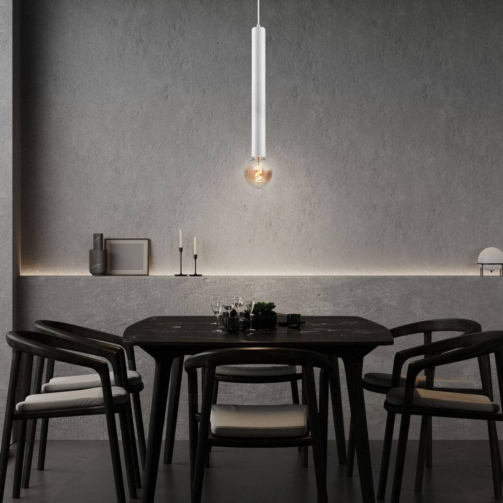 Pendelleuchte weiß einflammig Hängelampe design, Höhe anpassbar, Metall matt, 1x E27 Fassung, DxH 10x150 cm, 2er Set