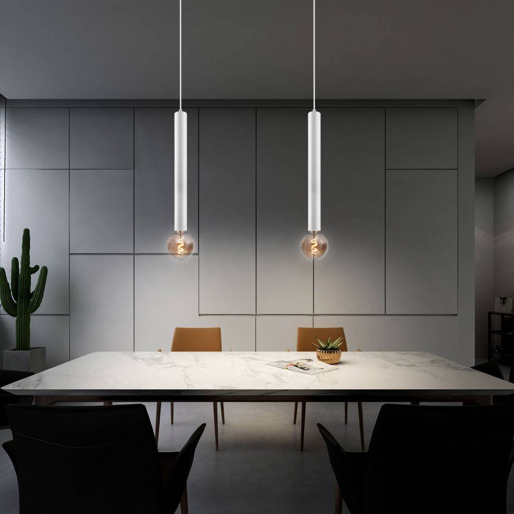 Pendelleuchte weiß Pendelleuchte einflammig Hängelampe design, Höhe anpassbar, Metall matt, 1x E27 Fassung, DxH 10x150cm