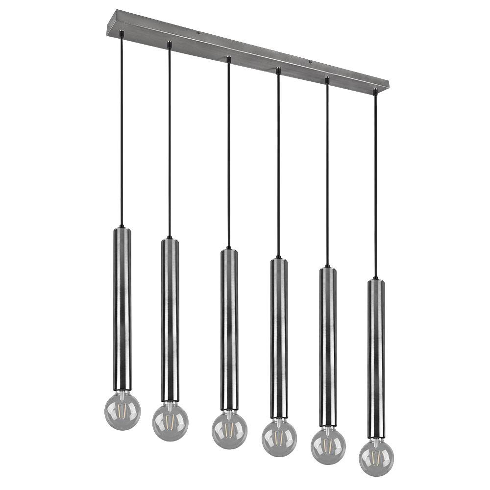 Pendellampe Esstisch hängend Hängelampe 6 Flammig Pendelleuchte Esstischleuchte Höhenverstellbar, Metall nickel, 6x E27 Fassungen, LxH 110x150 cm