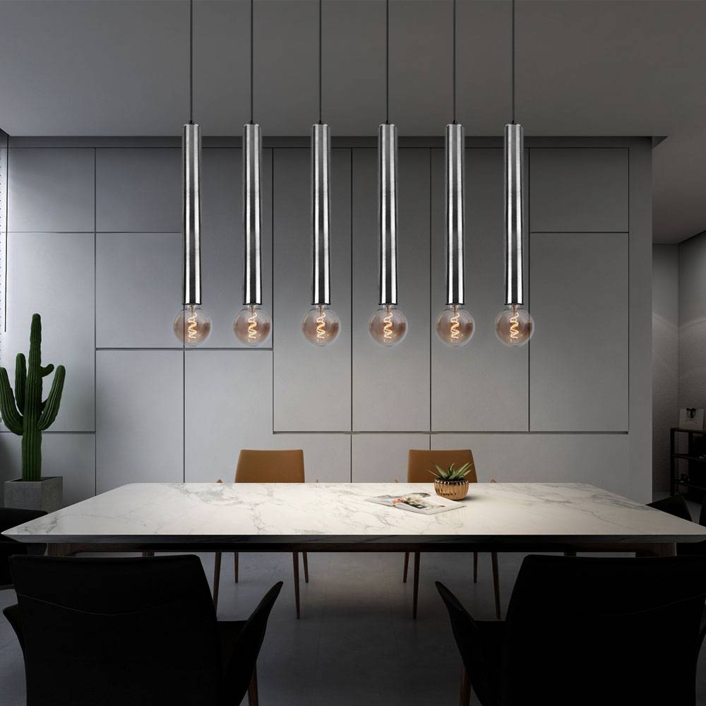 Pendellampe Esstisch hängend Hängelampe 6 Flammig Pendelleuchte Esstischleuchte Höhenverstellbar, Metall nickel, 6x E27 Fassungen, LxH 110x150 cm