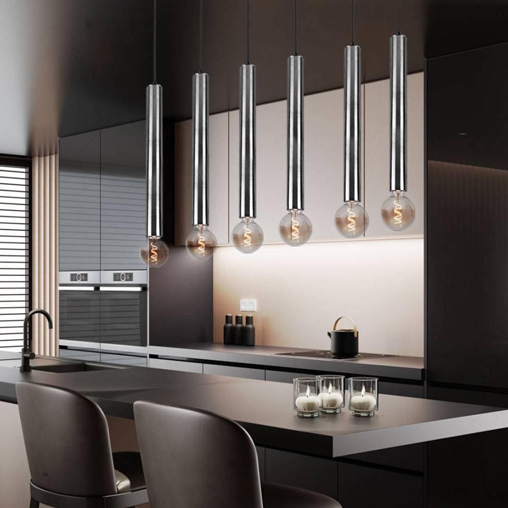 Pendellampe Esstisch hängend Hängelampe 6 Flammig Pendelleuchte Esstischleuchte Höhenverstellbar, Metall nickel, 6x E27 Fassungen, LxH 110x150 cm