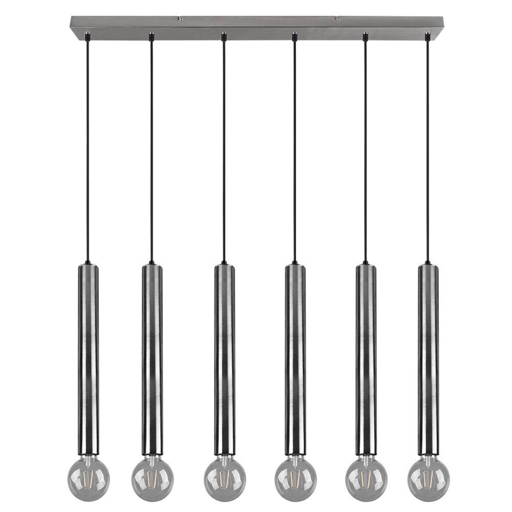 Pendellampe Esstisch hängend Hängelampe 6 Flammig Pendelleuchte Esstischleuchte Höhenverstellbar, Metall nickel, 6x E27 Fassungen, LxH 110x150 cm