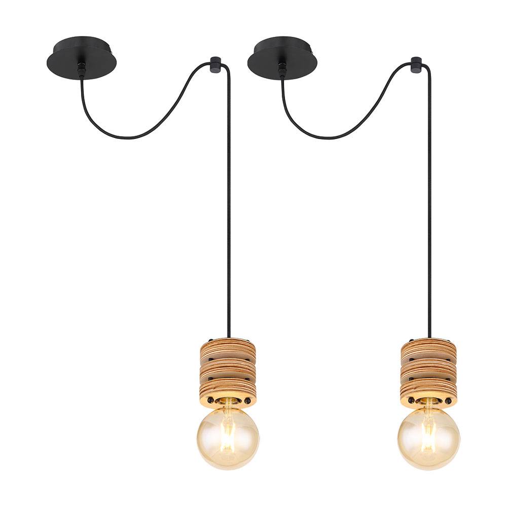 Pendelleuchte Holzlampe Esstischlampe Hängelampe Wohnzimmer, Höhe anpassbar, 1x E27, DxH 12x120 cm, 2er Set