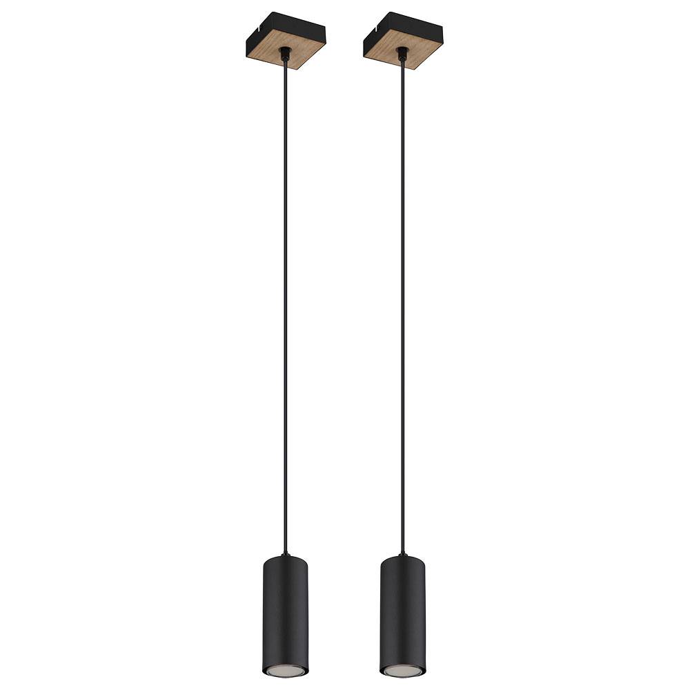 Lampe skandinavisch Hängeleuchte Hängelampen Wohnbereich Modern Pendelleuchte einflammig, Metall schwarz MDF Holzoptik, 1x GU10 Fassung, LxBxH 9x9x1