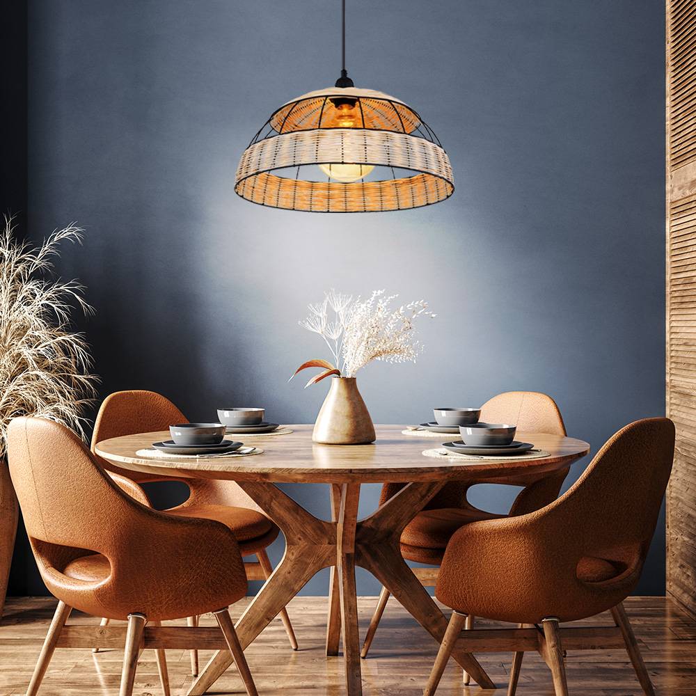 Hängeleuchte Rattan Boho Esstischleuchte Pendelleuchte Retro, Drahtgeflecht schwarz, 1x E27, DxH 40 x 120 cm