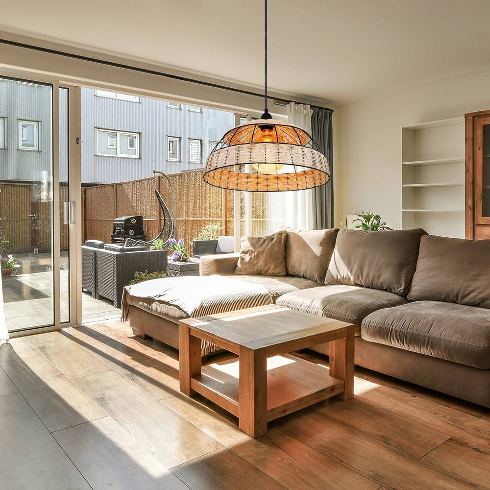 Hängeleuchte Rattan Boho Esstischleuchte Pendelleuchte Retro, Drahtgeflecht schwarz, 1x E27, DxH 40 x 120 cm