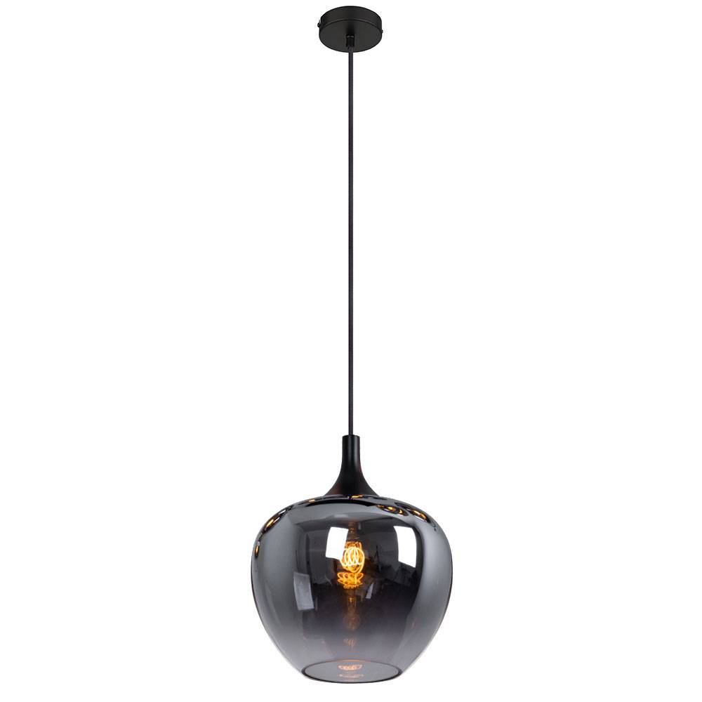 Hängelampe Esstischleuchte Pendellampe, Moderne Hängeleuchte, rauchfarbener Glasschirm, Metall, schwarz, matt, 1x E27 Fassung, DxH 29x120 cm